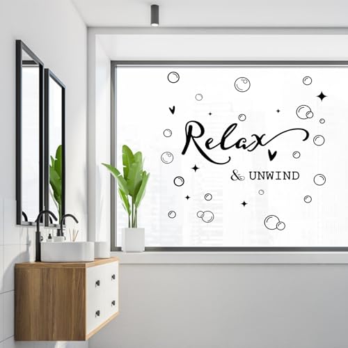 PLIGREAT Relax & Unwind Quotes Wandaufkleber Fine-Carved Wandtattoo Black Bubbles Wandaufkleber für Badezimmer Wohnzimmer Schlafzimmer Yoga Meditation Zimmer Wanddekoration Haus Innenwand Kunst Dekor von PLIGREAT