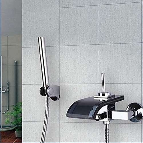 Badezimmerarmaturen, Konstruktion, Chrom, schwarzer Glasauslauf, Wasserfall, Bad- und Duscharmatur mit Handhahn Stabilize von PLJKIHED