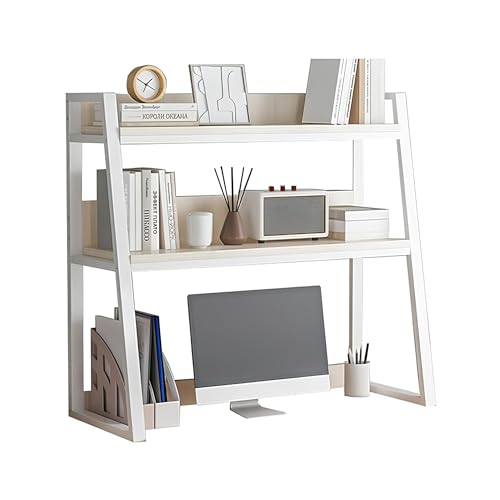 PNAJFUEL Desktop-Bücherregal, Arbeitsplatten-Bücherregal, 3-Stufiger Leiterstahlrahmen, Bücherregal Für Schreibtisch Mitländer, MDF-Platten, Für Das Heimbüro/a/115X32X90Cm von PNAJFUEL