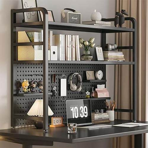 PNAJFUEL Desktop-Bücherregal, Desktop-Bücherregal-Organizer, Für Büroschreibtisch, Metallstall-Bücherregal, 3-Stufiges Arbeitsplatten-Ausstellungsregal/Black/55Cm von PNAJFUEL