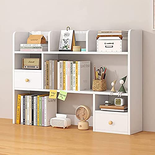 PNAJFUEL Desktop-Bücherregal, Desktop-Display-Regal – Büro-Aufbewahrungsregal, MDF-Desktop-Bücherregal Mit 2 Türen, Holz-Arbeitsplattenregal/White/83X17X80Cm von PNAJFUEL