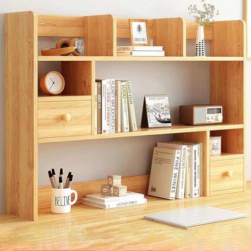 PNAJFUEL Desktop-Bücherregal, Schreibtisch-Bücherregal-Organizer, Desktop-Bücherregal, Freistehendes MDF-Bücherregal, Schreibtischzubehör-Aufbewahrungsregal Mit Türen/Brown/113X17X80Cm von PNAJFUEL