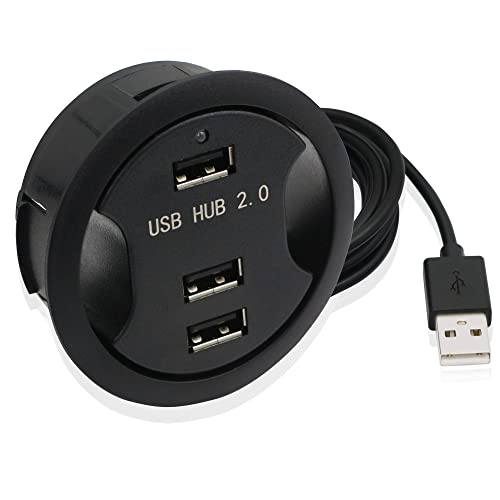 PNGKNYOCN USB-Schreibtisch-Tülle, 3 Anschlüsse, USB 2.0, Hub-Montage, Desktop-Tülle, 60 mm, Desktop-Kabel-Organizer für PC, Flash-Laufwerk, HDD und andere USB-Geräte von PNGKNYOCN