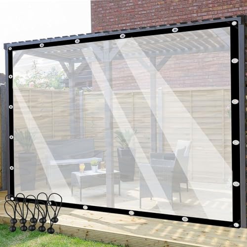 POCHY Durchsichtige wasserdichte Seitenwände mit Ösen Outdoor Vorhänge PE Kunststoffplatten, für Pavillon, Terrasse, Veranda Color : Clear, Size : 10'x10'(3x3m) von POCHY