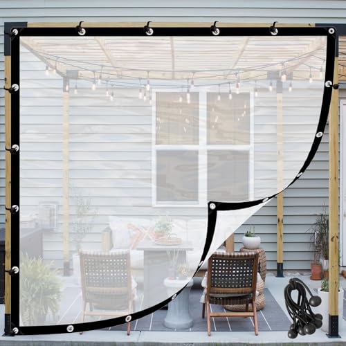 Planenvorhänge Draussen Seitenwand Transparente wasserdichte Plane mit Ösen Outdoor Vorhang für Pergola, Veranda, Pavillon, Seitenteile (Color : Transparent, Size : 2.5x2.5m) von POCHY