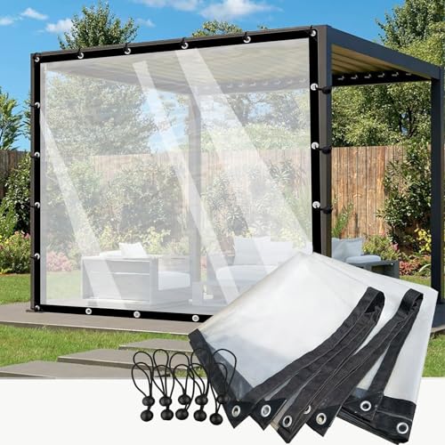 Transparenter Planenvorhang Outdoor mit Ösen wasserdichte Vorhänge Schwerlast PVC Planenplatte für Pergola, Veranda, Pavillon, Anpassbar POCHY (Color : Clear, Size : 2.5x2.5m) von POCHY