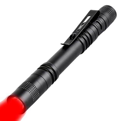 POCKETMAN Mini Taschenlampe Rote Taschenlampe LED 13cm Kleine Taschenlampe mit Stift Clip Wasserdichte Taschenlampe Für Sternenbeobachtung, Nachtsicht, Angeln, Erkundung (1) von POCKETMAN