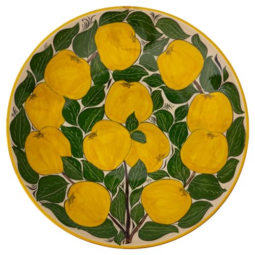 PODARI Lagan Rishtan Servierteller Keramik groß Ø 42 cm Quitte (gelber Rand) - Usbekischer Keramikteller mit handbemaltem Design von PODARI