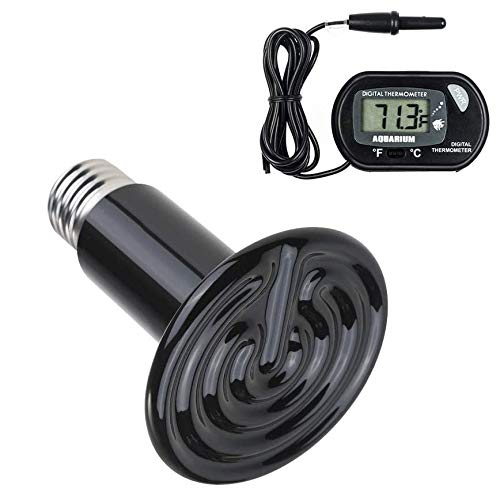 POFET Reptilienwärmelampe 100W mit einem digitalen Thermometer, Infrarot-Keramikheizung Nichtlichtlampen Emitter 220-230V (Schwarz) von POFET