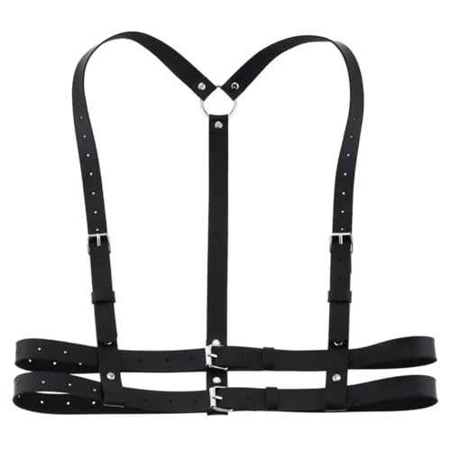 POFET Schwarzer Punk Taillengürtel aus PU Leder für Damen, Gothic Körperkettengürtel für Cosplay, Rave Outfit, Halloween Kostüm POFET Schwarzer Punk Taillengürtel aus PU Leder für Damen, Gothic Körperkettengürtel für Cosplay, Rave Outfit, Halloween Kostüm von POFET