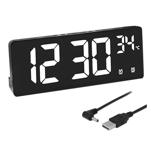 POHOVE Wecker Digital, Digitaler Wecker mit Große LED Temperaturanzeige,Digitaluhr mit 2 Alarmen und 5 Einstellbare Helligkeit, Snooze, USB Ladeanschluss, 12/24 Stunden von POHOVE