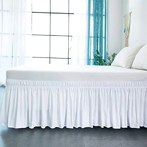 Bettrock zum Umwickeln Bettvolant,Ruffled Solid Bed Rock 200x200/180x200 Wrap Around Style, Elastische Bett Wrap Ruffled mit Plattform Bett Rock 38/45cm Drop (Color : White, Size : 100 * 200+38cm) von POIUYT