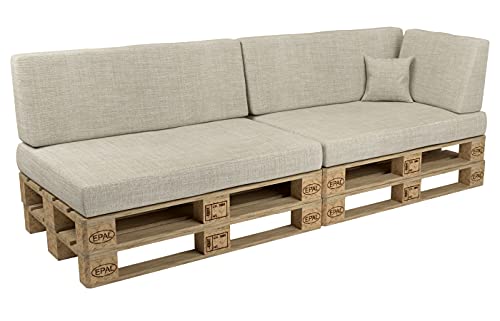 POKAR Palettenkissen Palettenauflagen mit abnehmbarem Bezug Palettenmöbel Palettensofa 6er Set: Sitzkissen 120x80 + Rückenlehne 120x40, Beige von POKAR