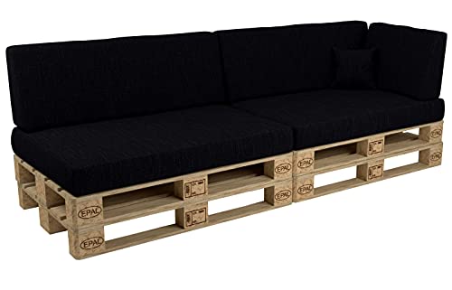 POKAR Palettenkissen Palettenauflagen mit abnehmbarem Bezug Palettenmöbel Palettensofa 6er Set: Sitzkissen 120x80 + Rückenlehne 120x40, Schwarz von POKAR