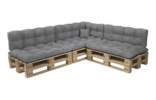 POKAR Palettenkissen Palletenauflagen Palettenpolster Palettensofa Palettenmöbel 8er Set: Sitzkissen 120x80 + Rückenlehne 120x40, Grau von POKAR