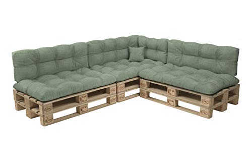 POKAR Palettenkissen Palletenauflagen Palettenpolster Palettensofa Palettenmöbel 8er Set: Sitzkissen 120x80 + Rückenlehne 120x40, Grün von POKAR