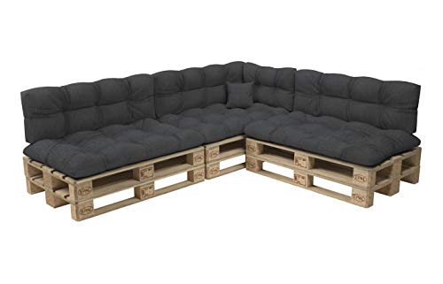 POKAR Palettenkissen Palletenauflagen Palettenpolster Palettensofa Palettenmöbel 8er Set: Sitzkissen 120x80 + Rückenlehne 120x40, Anthrazit von POKAR