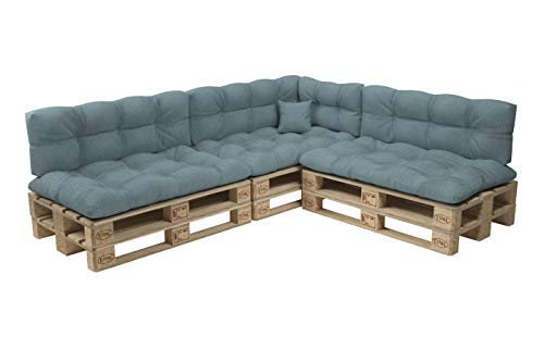 POKAR Palettenkissen Palletenauflagen Palettenpolster Palettensofa Palettenmöbel 8er Set: Sitzkissen 120x80 + Rückenlehne 120x40, Blau von POKAR