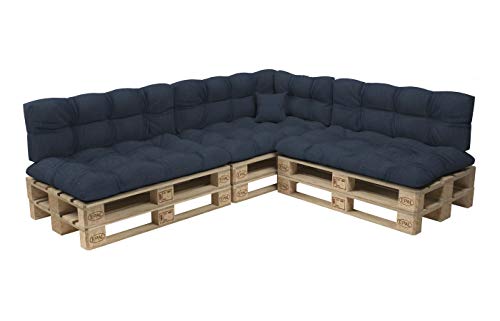 POKAR Palettenkissen Palletenauflagen Palettenpolster Palettensofa Palettenmöbel 8er Set: Sitzkissen 120x80 + Rückenlehne 120x40, Dunkelblau von POKAR