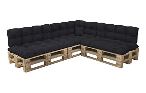 POKAR Palettenkissen Palletenauflagen Palettenpolster Palettensofa Palettenmöbel 8er Set: Sitzkissen 120x80 + Rückenlehne 120x40, Schwarz von POKAR