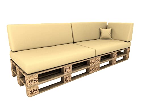 POKAR Palettenkissen Wasserdicht Palettenauflagen mit abnehmbarem Bezug Palettenmöbel Palettensofa 6er Set: Sitzkissen 120x80 + Rückenlehne 120x40, Beige von POKAR