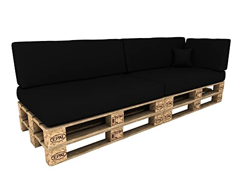 POKAR Palettenkissen Wasserdicht Palettenauflagen mit abnehmbarem Bezug Palettenmöbel Palettensofa 6er Set: Sitzkissen 120x80 + Rückenlehne 120x40, Schwarz von POKAR