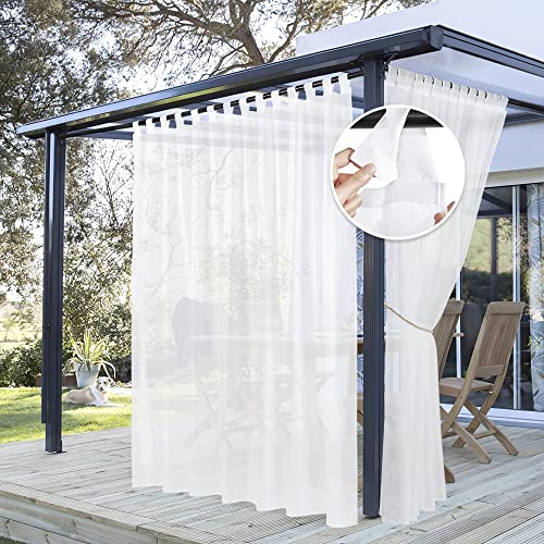 PONY DANCE Outdoor Gardinen Weiss Transparent Outdoor Vorhang Wasserabweisend Terrasse Vorhänge mit Abnehmbaren Schlaufen Außenvorhang Balkon & Pavillon, 1 Stück H 243 x B 254 cm, Weiß von PONY DANCE