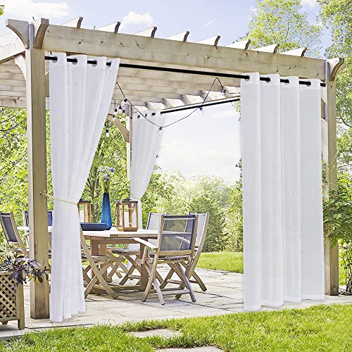 PONY DANCE Outdoor Vorhang Wasserdicht 2 Stücke Outdoor Gardinen Weiss Transparent Terrasse Vorhänge mit Ösen Outdoorvorhänge für Balkon & Pavillon & Gartenlaube, H 274 x B 137 cm von PONY DANCE