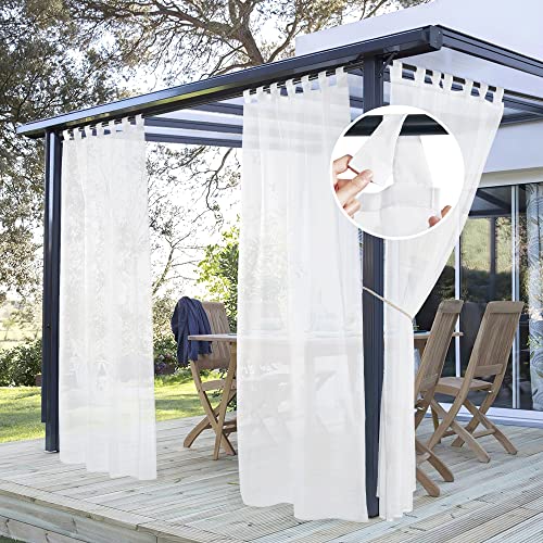 PONY DANCE Outdoor Vorhang Weiß Transparent 2 Stücke H 243 x B 137 cm Outdoor Gardinen Wasserdicht Terrasse & Pavillon Vorhänge Outdoor Schlaufengardinen mit Klettverschluss von PONY DANCE