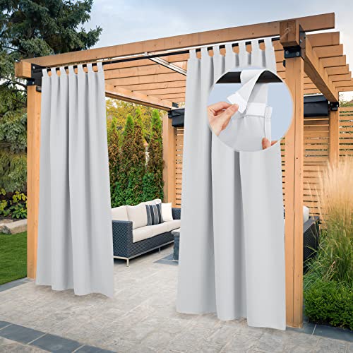 PONY DANCE Outdoor Vorhang mit Abnehmbaren Schlaufen 2 Stücke H 243 x B 132 cm Outdoorvorhänge Wasserdicht Balkon Vorhang Sonnenschutz Outdoor Gardinen für Pavillon, Grau-weiß von PONY DANCE