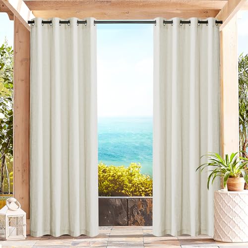 PONY DANCE Outdoor Vorhang mit Ösen 2er Set Terrasse Vorhänge Leinen Boho Outdoor Gardinen Beige Halbtransparent Outdoorvorhänge für Draußen & Pavillon Outdoor Curtains, H 213 x B 140 cm von PONY DANCE