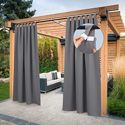 PONY DANCE Outdoorvorhänge mit Klettverschluss Schlaufenschal 2er Set Pavillon Vorhänge Sichtschutz & Sonnenschutz Vorhänge Outdoor Gardinen Wasserdicht, H 274 x B 132 cm, Grau von PONY DANCE