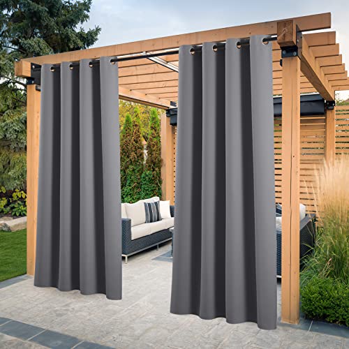 PONY DANCE Vorhang für Pergola – Set mit 2 Vorhängen für den Außenbereich, isolierend, Blickdicht, wasserdicht, Dekoration innen/außen, Garten mit Ösen, L 132 x H 213 cm, Grau von PONY DANCE