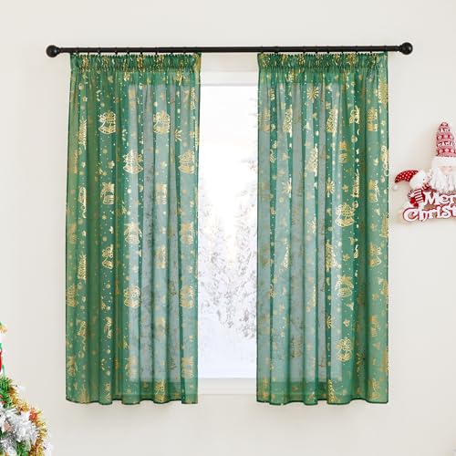 PONY DANCE Weihnachtsgardinen mit Kräuseband Kurz 2er Set H 160 x B 140 cm Weihnachten Vorhang Wohnzimmer Transparent Schienen Gardinen und Vorhänge mit Goldernem Muster, Dunkelgrün PONY DANCE Weihnachtsgardinen mit Kräuseband Kurz 2er Set H 160 x B 140 cm Weihnachten Vorhang Wohnzimmer Transparent Schienen Gardinen und Vorhänge mit Goldernem Muster, Dunkelgrün von PONY DANCE