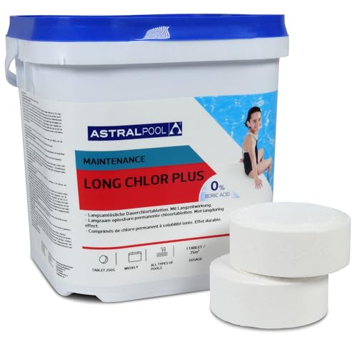 Astral Pool Long Chlor Plus 5 Kg Langsam lösliche 250g Chlortabletten Langzeitdesinfektion Pool-Wasser Dauer-chlorung Langzeittab Chlortablette von POOL Total