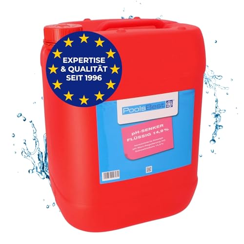 PoolsBest pH Senker flüssig 22 kg I pH-Minus mit 14,9% Schwefelsäure zur optimalen pH-Wert Regulierung für Pools I pH-Wert Senker Pool flüssig zur Verwendung mit Pool Dosieranlage I pH senken Pool von PoolsBest