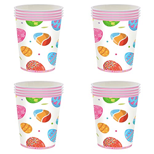 16Pcs Osternest Pappbecher,255ml Happy Easter Papier Kaffeetassen Einwegbecher Ostergeschirr mit Süßem Hasen und Bunten Eiern,Osterbecher,Pappbecher Kinder für Heiße,Kaltes Getränke,Osterpartyzubehör von POPOYU