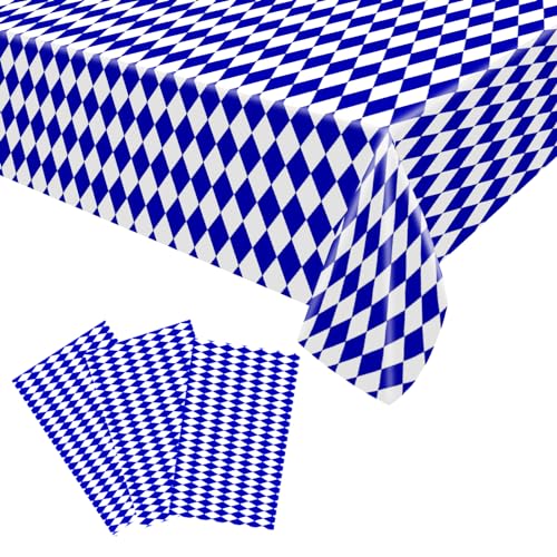 3PCS Karierte Tischdecke,Saphirblau Weiß Karierte Tischdecke 220x130cm Plastiktischdecke,Table Cloth Weihnachtstischdecke Plastik Tischdecke mit Karierter Flagge für Weihnachten,Racing Party von POPOYU