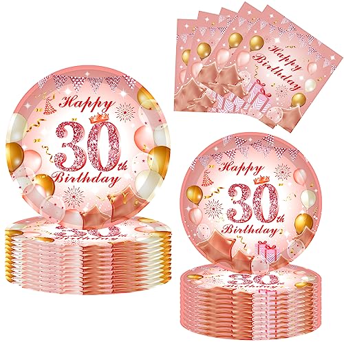 52 Stück Partygeschirr 30. Geburtstag Dekoration Roségold,Pappteller Servietten 30.Geburtstag,Deko 30 Geburtstag Roségold Mit Teller Servietten für Sie Mädchen Frauen 30 Geburtstag Party Dekorationen von POPOYU