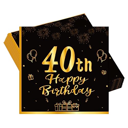 Schwarz Gold 40. Geburtstag Party Servietten 20 Stück 40. Geburtstag Deko Servietten mit Hochwertige Papier 33x33cm Geburtstagsservietten für Manner Frauen 40. Geburtstag Party Tisch-Dekoration von POPOYU