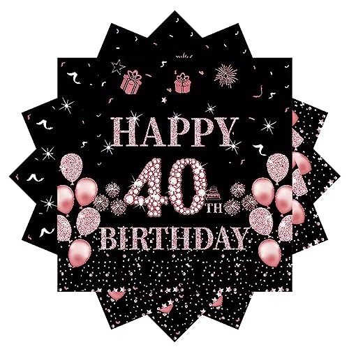 Servietten 40 Geburtstag,20Stück Papierserviette Geburtstag,33 x 33 cm Geburtstagsservietten,Schwarz Rosé Gold Tischdekoration für Party Geburtstag,Happy 40th Birthday Paper Napkins für 40. Geburtstag von POPOYU