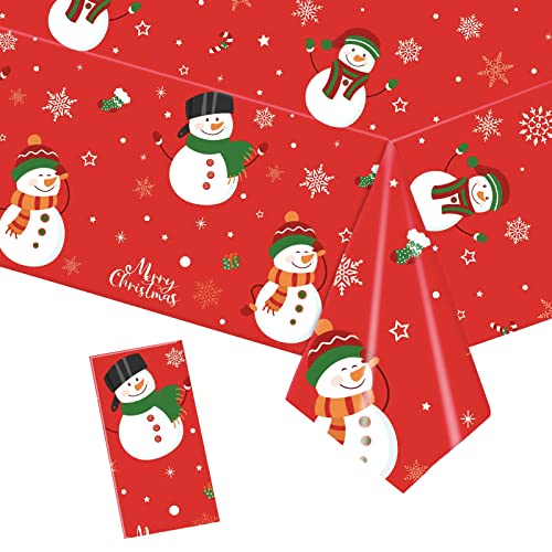 Weihnachtstischdecke Rot,137x274cm Tischdecke Weihnachten Rechteckige Weihnachten Tischhussen Tischläufe Einweg Tischdecke aus Kunststoff,wasserdichte Ölbeständig Tischdecken für Picknick,Weihnachten von POPOYU