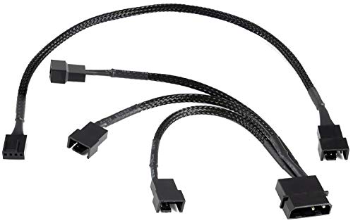 Poppstar Lüfter Kabel Set 12V (15cm 2-Pin Y-Kabel 1x Molex Stecker auf 3x Stecker) + 30cm 4-Pin PWM Verlängerungskabel, zum Anschluss von Gehäuselüftern an ein Netzteil von POPPSTAR