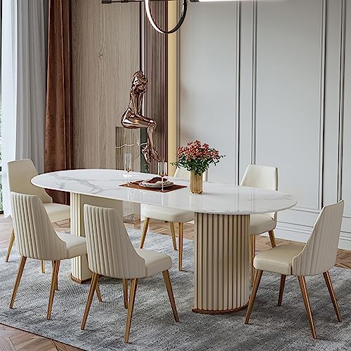 POVISON Ovaler Esstisch 160 cm weiß glänzender Sinterstein für 4 mit Tischbeinen für römische Säulen, einfache Installation, 160 x 90 x 75 cm (ohne Stühle) von POVISON