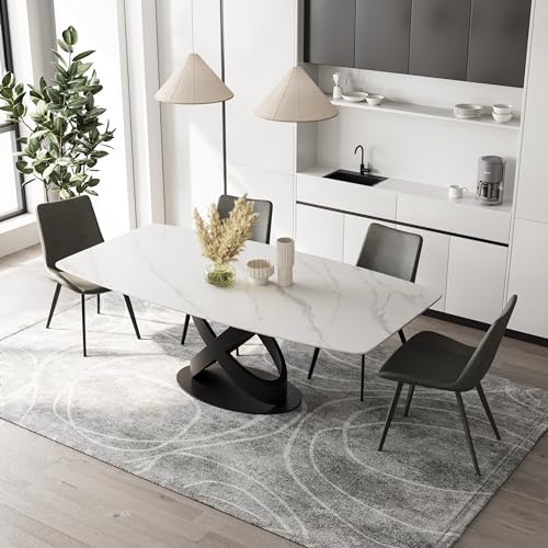 POVISON moderner Esstisch 160 cm für 4 Personen,esstisch weiß,für Küche und Esszimmer,rechteckiger Esstisch aus mattem Sinterstein,einfache Installation(ohne Stühle) von POVISON