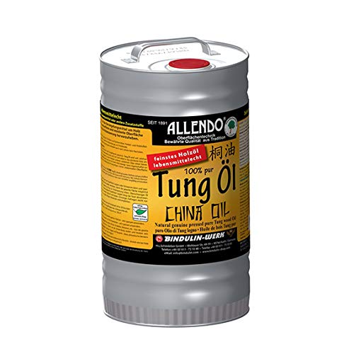 Allendo® 100% pures Tung Öl, für Innen & Außen, Holzimprägnierung farblos seidenmatt von Bindulin-5L von POWERHAUS24
