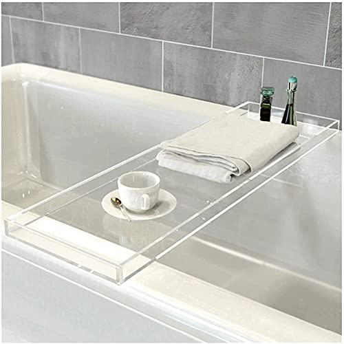 PPGE Bath Ablagen, Badewannenablage Acryl, Buch Tablet-Halter Tablet-Halter Weinglashalter Zubehörablage Badewannenbrücke Badewannenaufsatz für Bett Bathtub Tray Weiß,76x20cm(Size:82 * 20CM) von PPGE