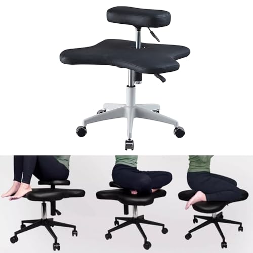 PQXQZ Kniestuhl, Bürostuhl Ergonomisch, Ergonomischer Stuhl mit Gekreuzten Beinen und Rollen, Höhenverstellbarer Bürohocker (Color : Negro) von PQXQZ