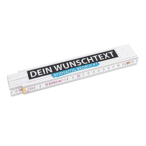 2 Meter Zollstock bedrucken mit Text - Beidseitig bedruckter Zollstock mit Namen - personalisierte Geschenke für Handwerker | Buchenholz, Hintergrund Weiß von PR Print Royal