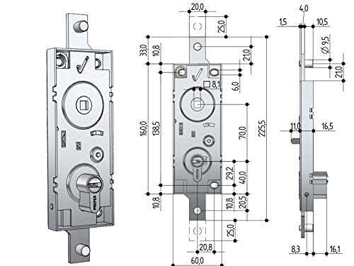 Schwingschloss/Garagenzylinder mit Euro-Profil-Achsabstand 70 mm, gelochte Schlüssel, Drücker ist nicht im Lieferumfang enthalten. von PREFER